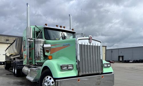 A Ditzfeld truck recently cleaned and inspected sitting outside the shop